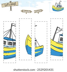 Lets play puzzle game with beach or ocean theme. Educational game for children. Fun activities for kids to play and learn.