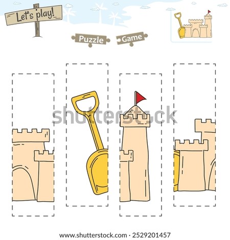 Lets play puzzle game with beach or ocean theme. Educational game for children. Fun activities for kids to play and learn.
