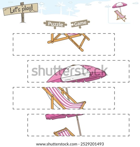 Lets play puzzle game with beach or ocean theme. Educational game for children. Fun activities for kids to play and learn.