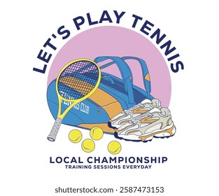 Let's play tennis. Tennis court graphic design. Florida tennis club artwork for t shirt, posters, stickers, background and others. Tennis champions team. Athletic bag and shoe art.