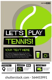 Let's Play Tennis (Flat Style Vector Illustration Sports Poster Design) Event Invitation with Venue and Time Details