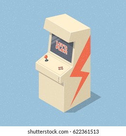 Lets play video games concept. Retro arcade game machine. Isometric vector illustration