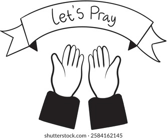 Let's pray icon vector illustration for ramadhan theme black and white