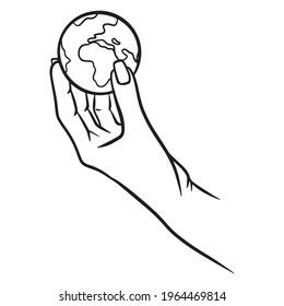 Let's protect the planet. Let's save the planet. Planet in hand. Ecology. Cartoon style. Vector illustration for design and decoration.