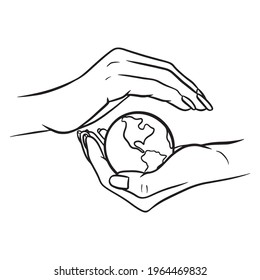 Let's protect the planet. Let's save the planet. Planet in hand. Ecology. Cartoon style. Vector illustration for design and decoration.