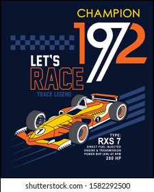 LETS RACE, ROAD RACE, CHAMPION, SPORTS CAR RACING, BOYS T SHIRTS GRAPHIC DESIGNS PRINT