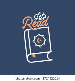 Let's read more Quran typography. doodle type typography with Holy book of Koran -  icon illustration