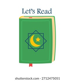 Vamos ler o Alcorão. Ilustração vetorial do Livro Sagrado do Alcorão. Ícone de design plano do Alcorão