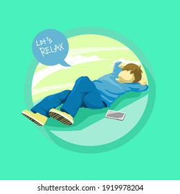 Let's Relax, guys lay down outdoor and chill out vector 