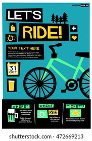 Let's Ride! (Flat Style Vector Illustration Cycling Biking Quote Poster Design) Event Invitation Template