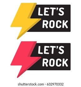 Let's rock. Badge with icon. Flat vector illustration on white background.