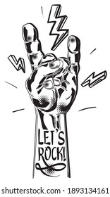 Let's Rock - black and white heavy metal hand gesture 