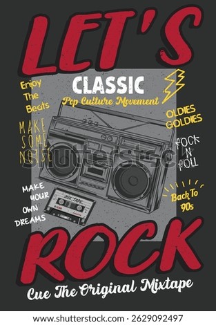 Lets Rock Classic 90s Era Illustration Vector graphics