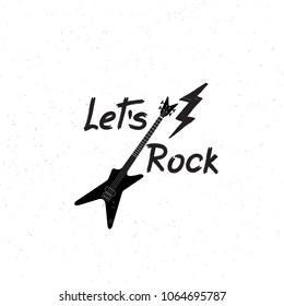 Let's Rock lettering logo. Music icon. Musical sign background.  Rock'n' roll logo design