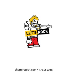 Let's rock logo with people band. Icon, sticker and badge for event and music activity