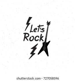 let's Rock music icon. Musical sign background. Rock lettering. Rock'n' roll logo. Design emblem