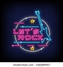 Lets Rock Neon Signs Style Text Vector