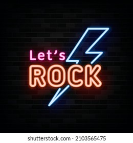 Lets Rock Neon Signs Vector. Design Template Neon Style