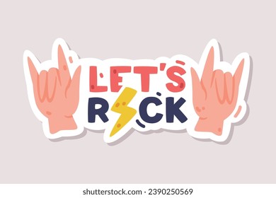 Diseñar pegatinas positivas de rock con señas de cuerno e ilusión vectorial