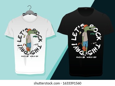 Let's rock this day! Crocodile with cap
music band t shirt design