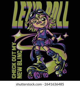 Let's Roll Green Girls in y2k Series Illustration