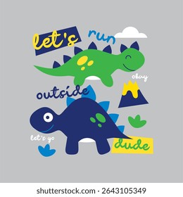 vamos correr fora cara dino mão desenhado ilustração vetor 