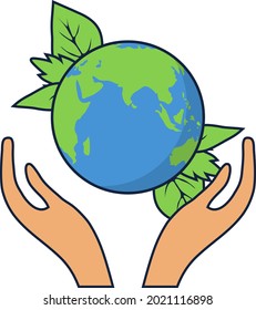 Let's save the Earth, hands protect the planet Earth. Vector, cartoon illustration. Vector.