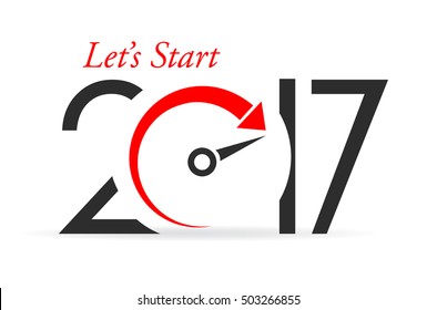 Lets start new year, greeting card abstract design on white background