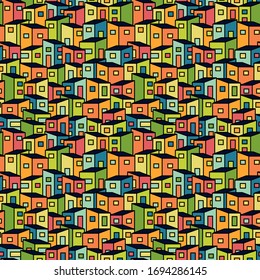 Let's Stay Home. House pattern texture. Inspirational quote. Modern home decor. Wall art. Vector illustration.