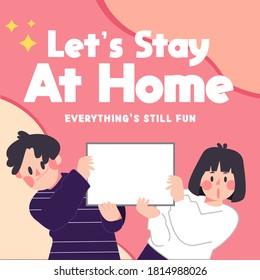 Let's Stay At Home Kids 4 Edition Corona Covid-19 Safety Campaign Doodle Illustration Asset Collection