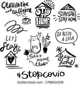 let's stay home ,Stay home, Stay Safe, io resto a casa campaign and coronavirus prevention for reduce risk of infection and spreading the virus.Perfect for  Social media