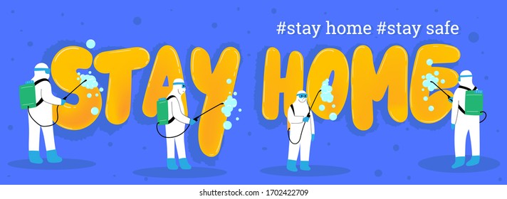 let's stay home, Social media campaign and coronavirus prevention for reduce risk of infection and spreading the virus. vector illustration.