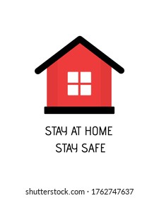 Let's Stay Home Vector Icon. Simple Vector Sign with Red House Isolated on a White Background.