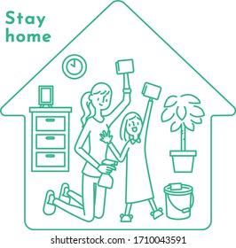 
Let's stay home while cleaning with my daughter