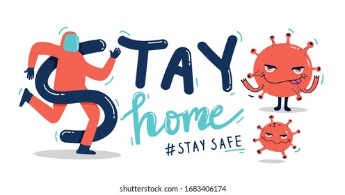 let's stay home, work at home,Stay home, Stay Safe, Social media campaign and coronavirus prevention for reduce risk of infection and spreading the virus. vector illustration.