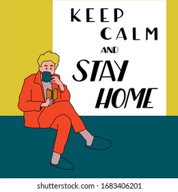 let's stay home, work at home,Stay home, Stay Safe, Social media campaign and coronavirus prevention for reduce risk of infection and spreading the virus. vector illustration.