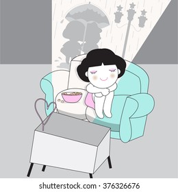 Let's Stay In And Watch Romantic Movie Character illustration