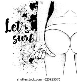 Let's surf. The girl on the beach. Vector illustration