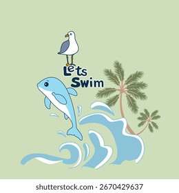 lets swim. dolphin vector print 