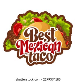 Lets taco typography mexican food with hand drawn lettering. Cartoon fast street food isolated . Vector illustration.