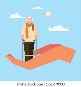let's take care of the old man vector illustration design