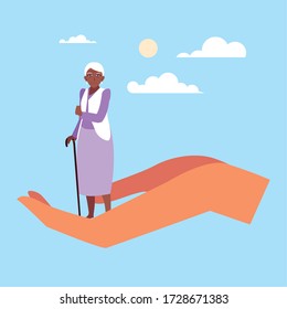 let's take care of the old woman vector illustration design