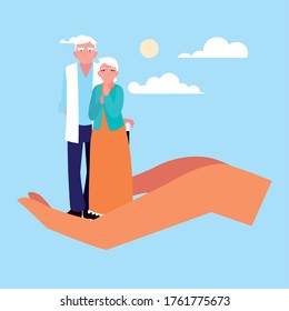 let's take care of older couple vector illustration design