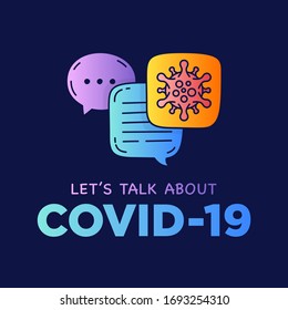 Let's talk about Covid-19 coronavirus doodle illustration dialog speech bubbles with icon.