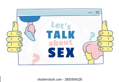 Let's Talk About Sex. Online School Sexuality Education Program. Safe Sex Education For Students.. Vector Illustration Doodles, Line Art Style Design