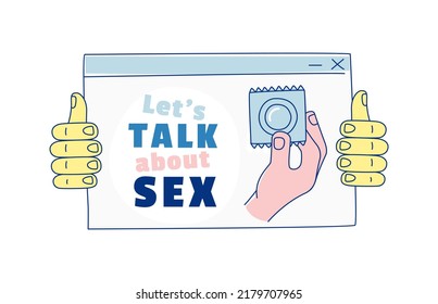 Let's Talk About Sex. Online School Sexuality Education Program. Safe Sex Education For Students. Vector Illustration Doodles, Line Art Style Design