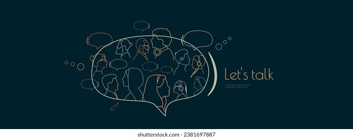 Let's talk. Different people with chat bubbles. Communication concept.