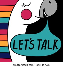Let's talk speech bubble vector illustration unicorn. Unicorn saying Let's talk. Business and Digital marketing concept for website and banners promotions.
