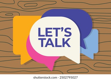 let's talk written on one of colorful speech bubbles; can be used as a conversation starter in social media posts, online forums, or community engagement platforms- vector illustration
