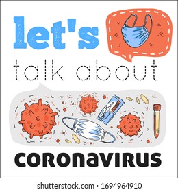 Denken wir an ein Koronavirus. Persönliche Schutzausrüstung während der Quarantäne. Schnelle Skizze. 